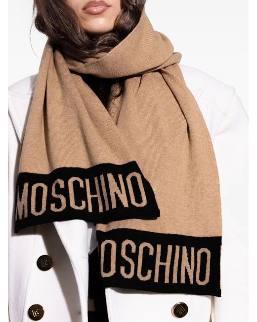 Moschino Brown Logo-Detail Scarf