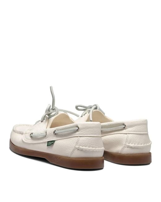 Paraboot White Barth Leather Boat Shoes for men