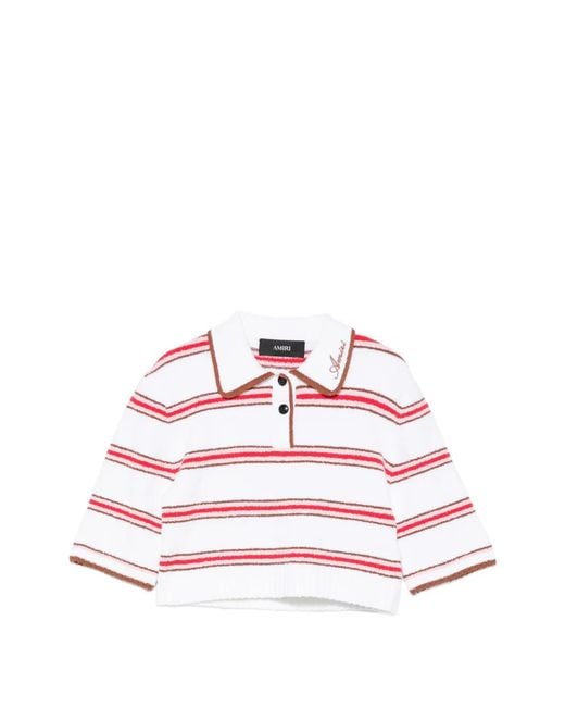 Amiri White Striped Logo-Embroidered Polo Top