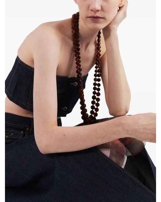 Prada Blue Denim Strapless Crop Top