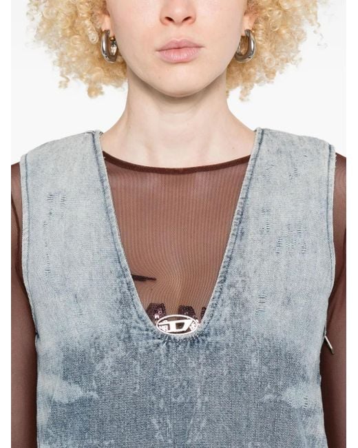 DIESEL Blue Sleeveless V-Neck Dress