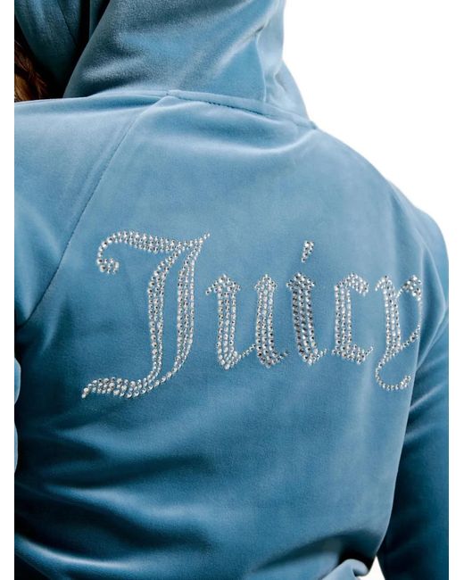 Juicy Couture Blue Diamanté Velour Hoodie