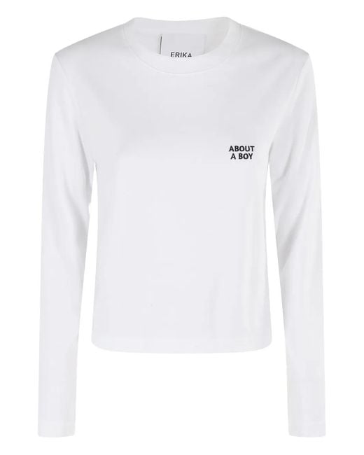 Erika Cavallini Semi Couture White Long-Sleeve Cropped Top