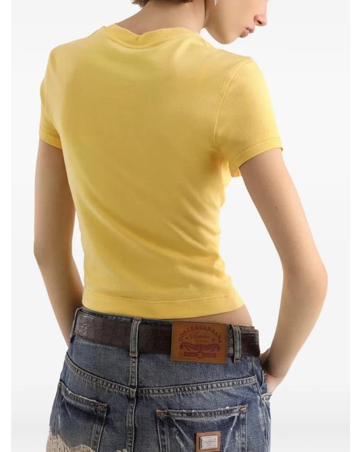 Dolce & Gabbana Yellow Logo-Detail Crew Neck T-Shirt
