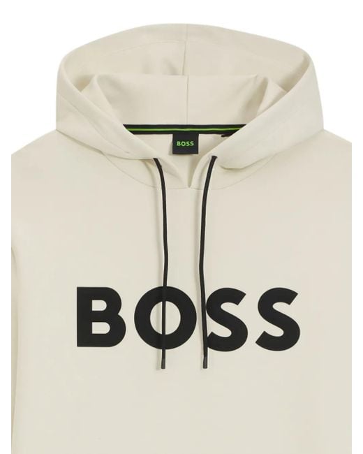 Boss White Soody Zone Hoodie, Stretchy Construction for men