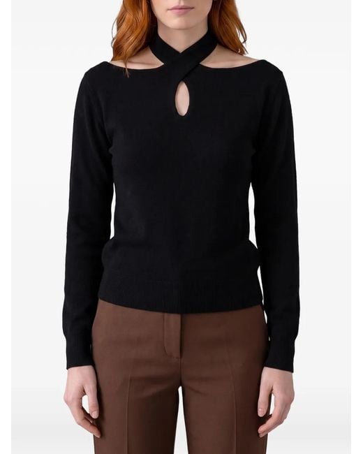 FEDERICA TOSI Black Cross-Neck Cut-Out Sweater