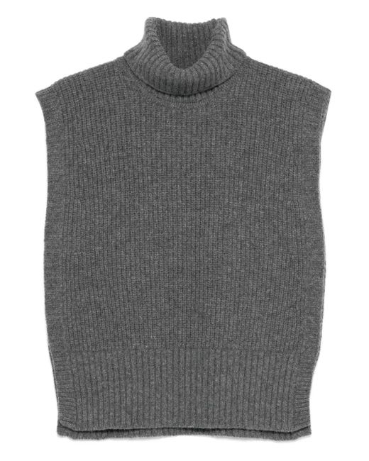 DAVANTINO Gray Turtleneck Sleeveless Wool Sweater
