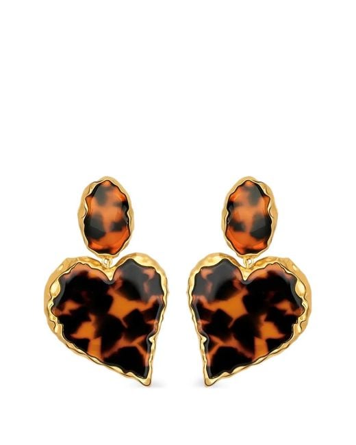 Oscar de la Renta Metallic Tortoise Stone Heart Clip-On Earrings