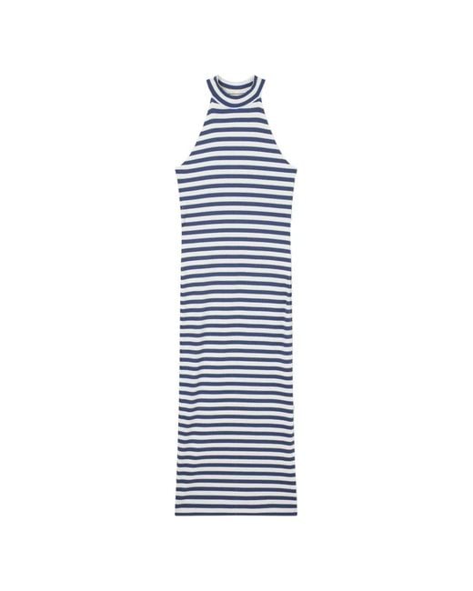 EA7 Blue Striped Ribbed-Knit Dress