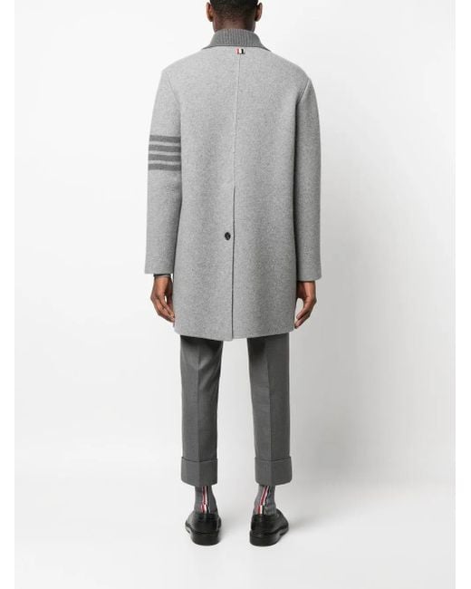 Thom Browne Gray Stripe-Trim Detail Single-Breasted Coat for men