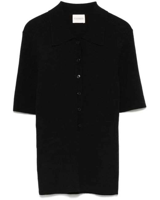 Closed リブニット ポロシャツ Black