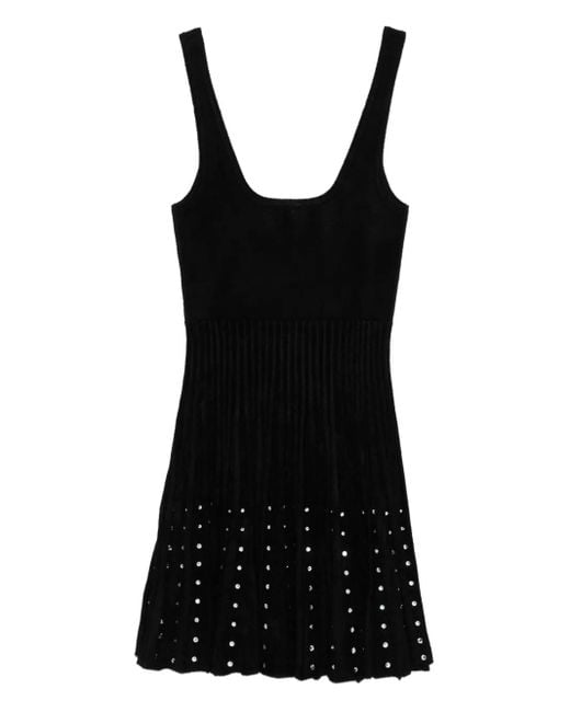 Sandro Black Rhinestone-Embellished Velvet Dress