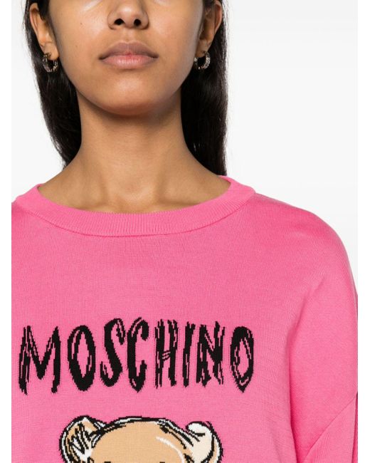 Moschino Intarsia Trui Met Teddybeerprint in het Pink