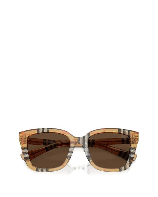 Burberry Zonnebril Met Geruit Vierkant Montuur in het Brown
