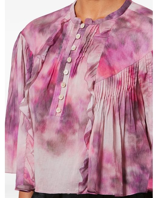 Isabel Marant Purple Veelia Ruffled Buttoned Blouse