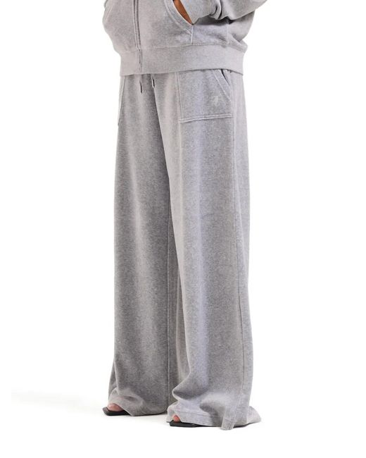Juicy Couture Gray Wide-Leg Velour Track Pants