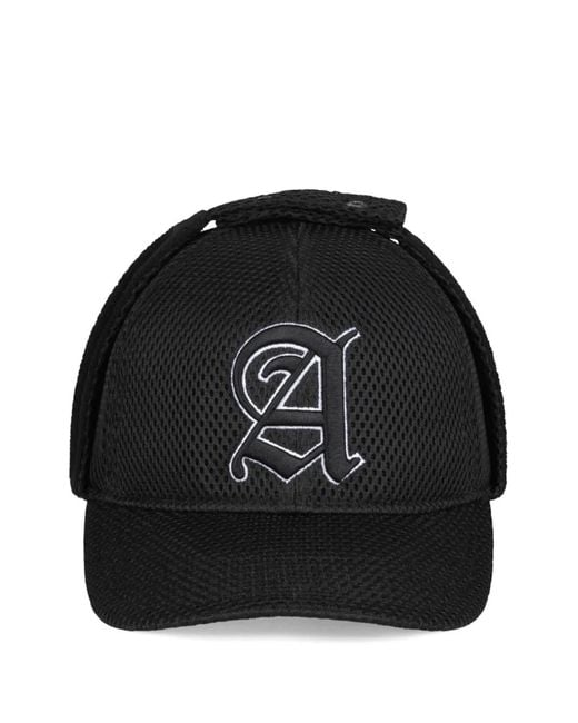 Aries Black Airtex Trapper Logo-Embroidered Mesh-Panel Cap