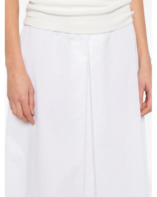 Alpha Studio White Side-Zip Midi A-Line Skirt