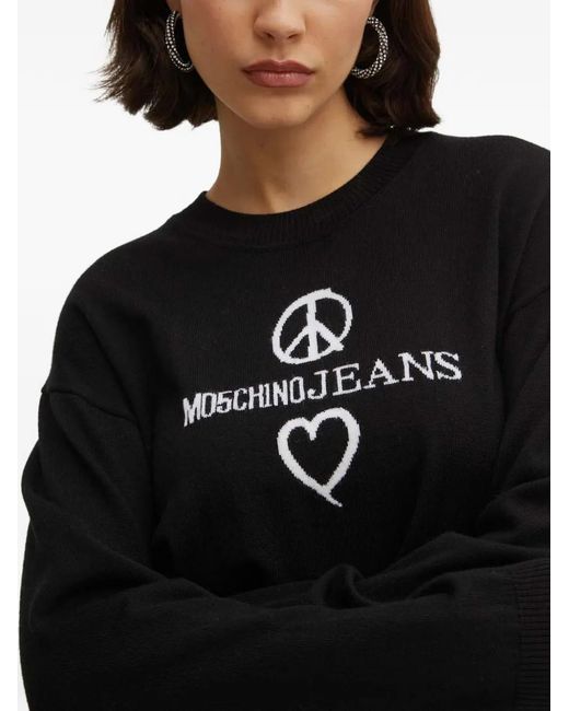 Moschino Black Heart-Detail Long-Sleeve Sweater
