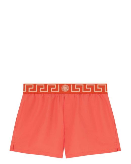 Versace Red Greca-waistband Swim Shorts for men