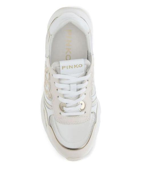 Pinko White Zoe Logo-Detail Leather Sneakers