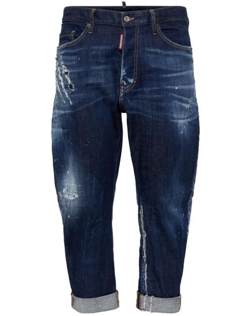 メンズ DSquared² ダメージ テーパードジーンズ Blue