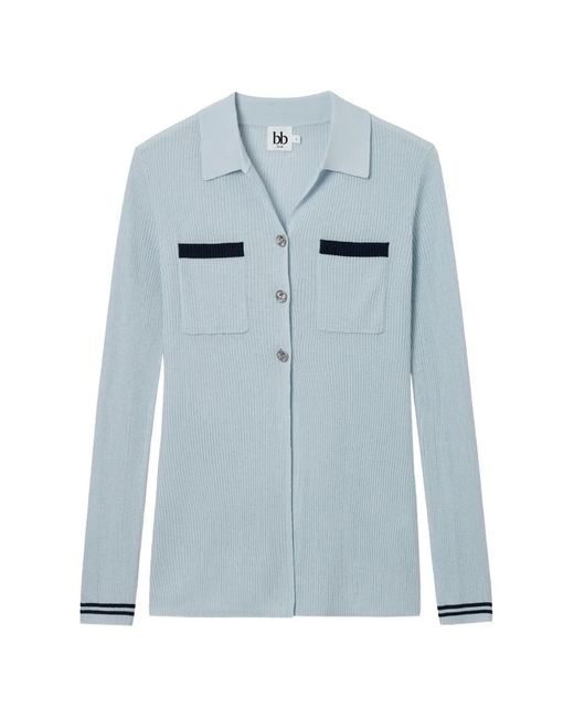 B+ AB Blue Ribbed-Knit Button-Up Cardigan