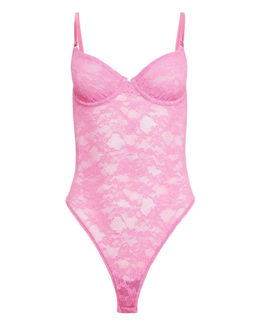 Fleur du Mal Pink Le Stretch Lace Bodysuit