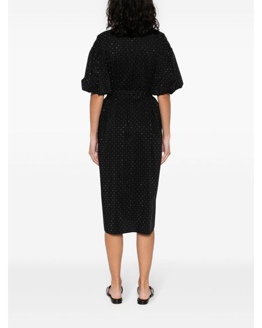 Nissa Black Rhinestone-embellished Midi Shirt Dress