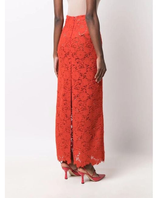 Giambattista Valli Red Jupe Taille-Haute À Fleurs Brodées