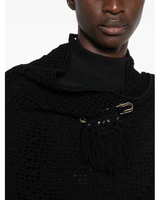 Chiara Is Black Scialle Peonia Crochet-Knit Fringed Poncho