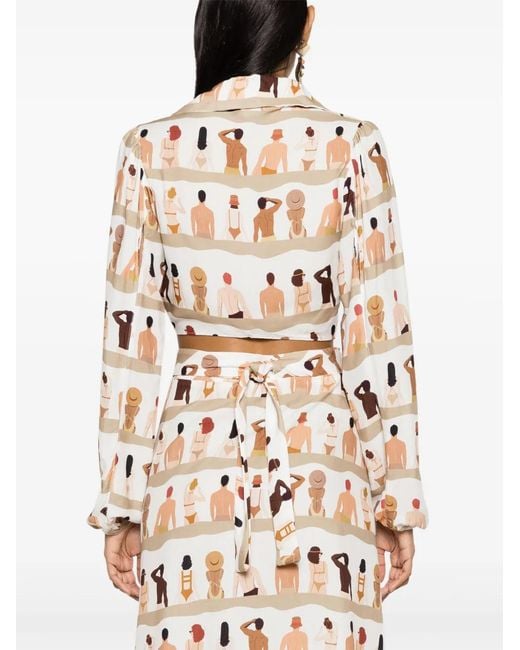 Amir Slama White Graphic-Print Cropped Blouse