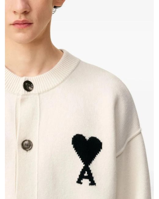 AMI Natural Ami De Coeur Wool Cardigan