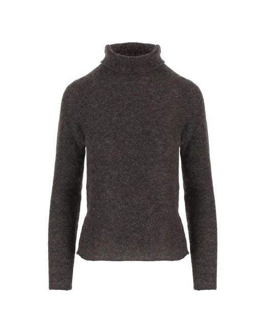 Bruno Manetti Black Sequin-Embellished Roll-Neck Sweater