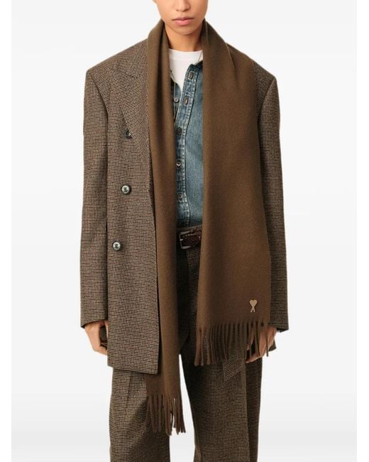 AMI Brown Foulard En Laine Avec Patch Ami De Cœur