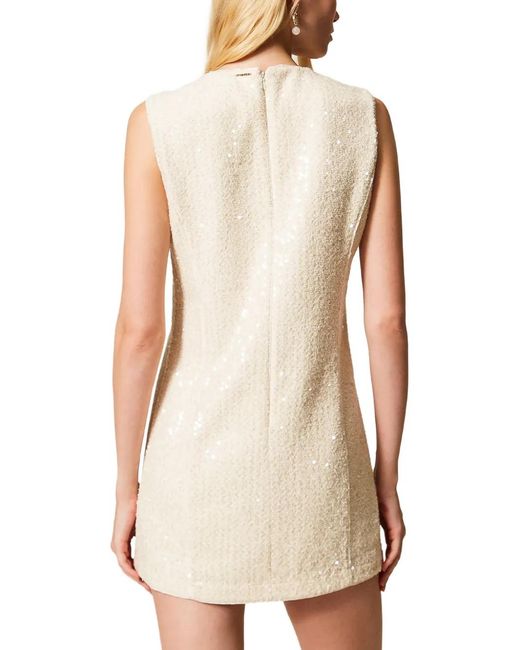 Twinset Natural Short Bouclé Dress With Sequins