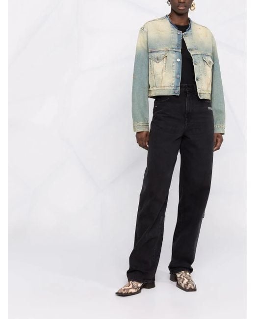 Maison Margiela Blue Distressed-effect Collarless Denim Jacket
