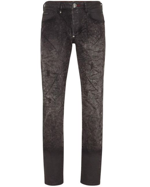 Philipp Plein Straight-Leg-Jeans mit Logo-Applikation in Gray für Herren