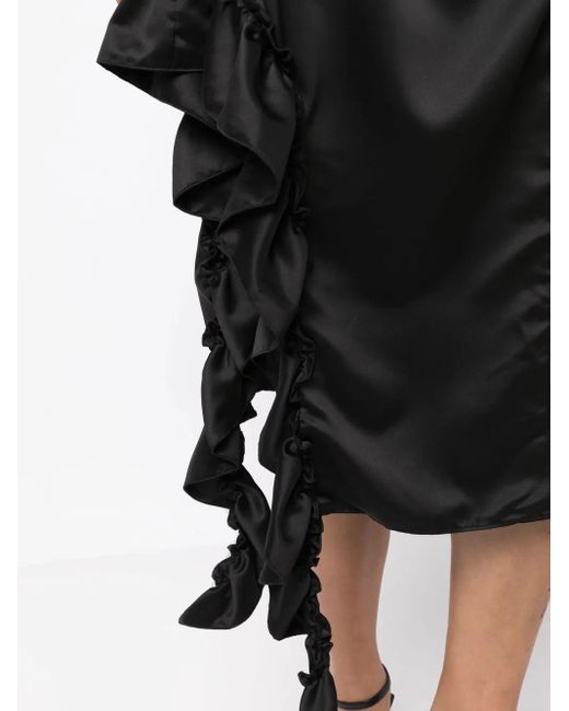 ROKH Black Ruffle-Trim Midi Skirt