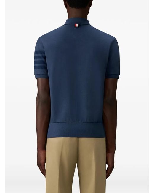 Thom Browne Blue 4-Bar Buttoned-Up Polo Shirt for men
