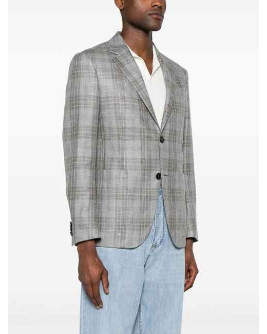Zegna Gray Checked Single-Breasted Blazer for men