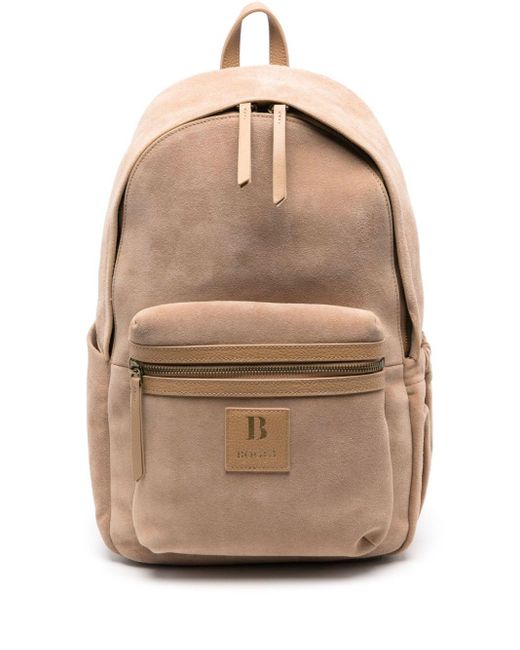 Boggi Natural Logo-patch Suede Backpack for men