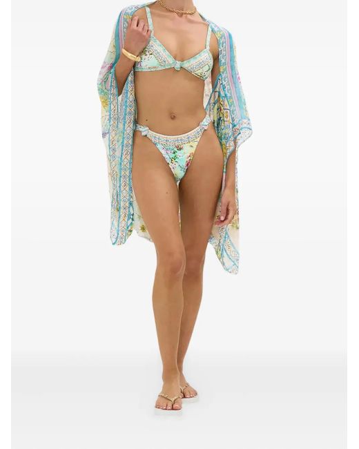 Camilla Strandkleding Verfraaid Met Kristallen En Bloemenpatroon in het Blue