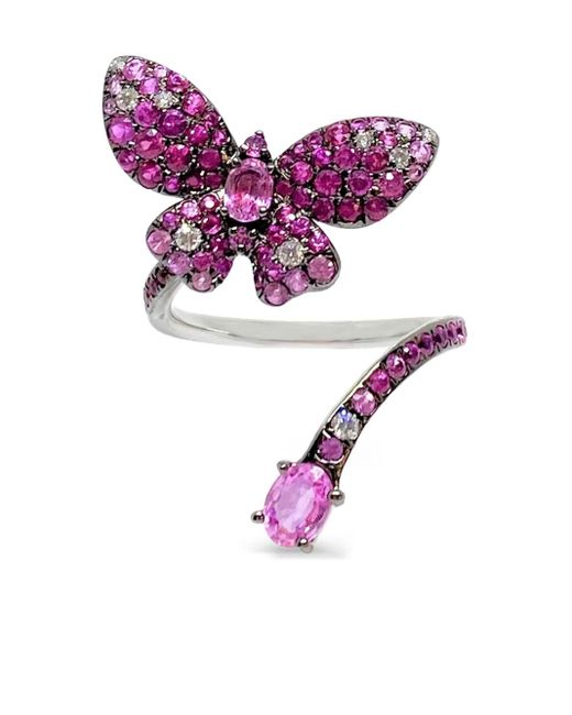 Stefere Purple 18K Butterfly Diamond And Sapphire Ring