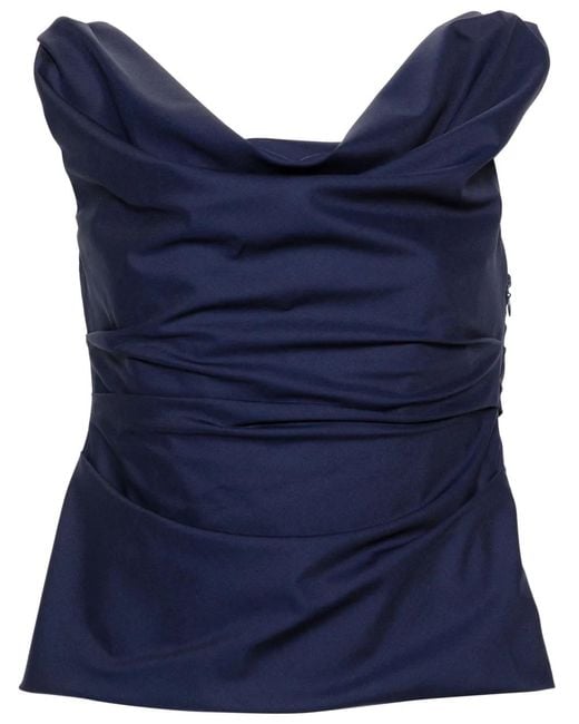 ARMARIUM Blue Draped Sleeveless Wool Top
