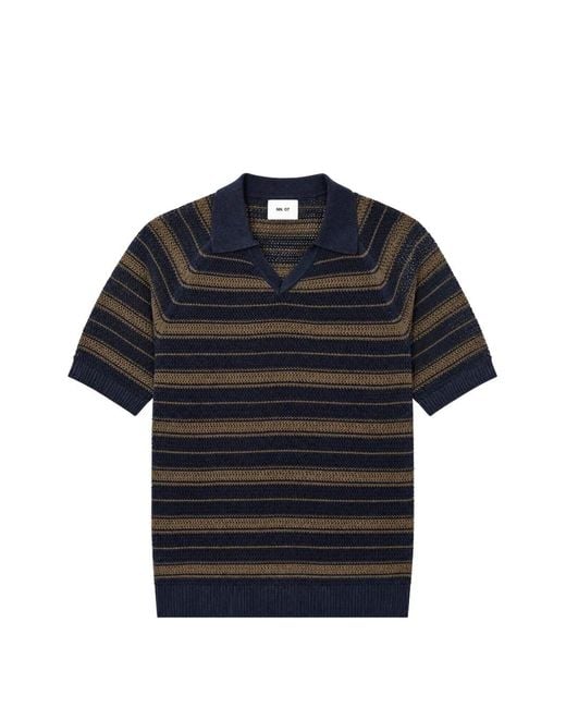 NN07 Blue Cale Striped Pointelle-Knit Sweater for men