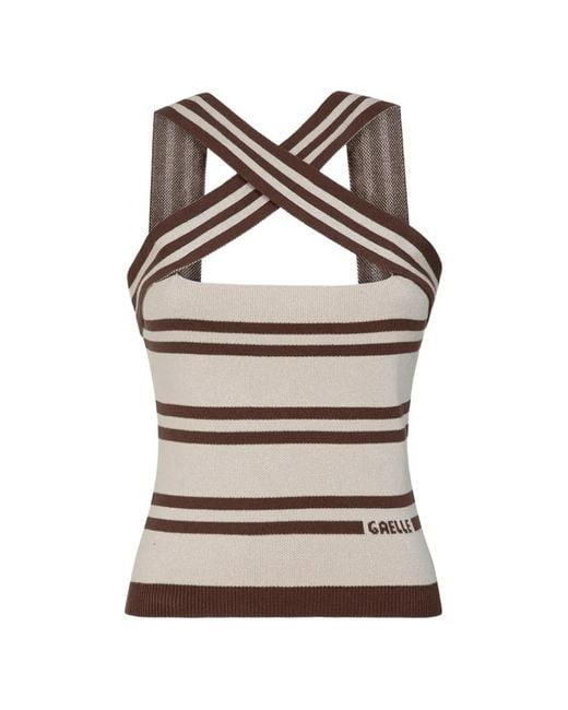 Gaelle Paris Gray Striped Cross-Strap Top