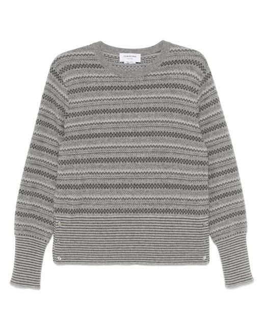 Thom Browne Gray Fair Isle Float Jacquard Sweater for men