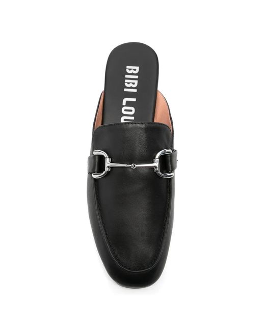 Bibi Lou Black Leather Flat Mules