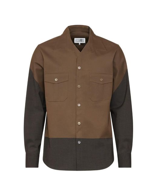 MM6 by Maison Margiela Brown Two-Tone Button-Down Patch-Pocket Shirt for men